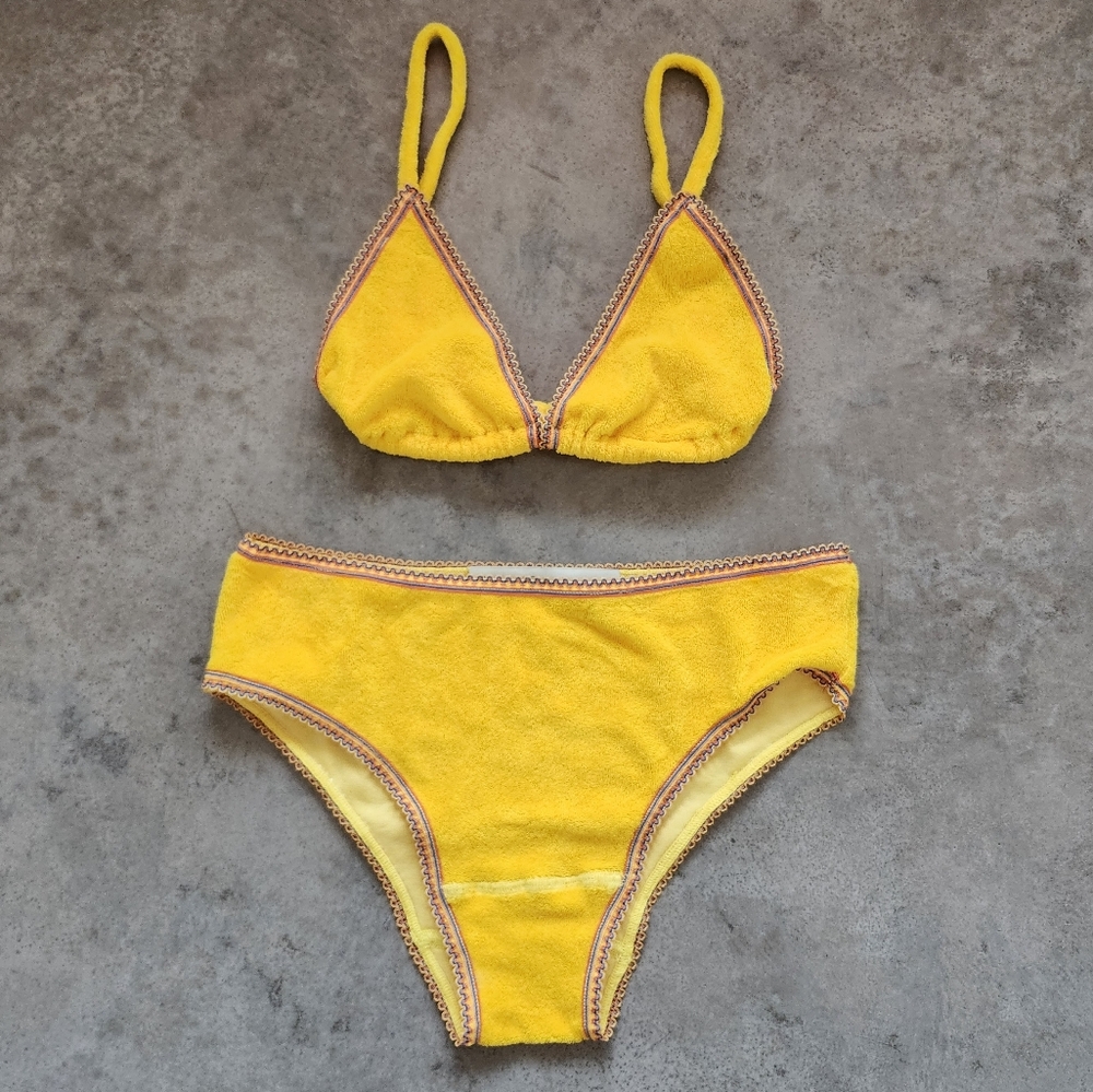 Stoned Immaculate Terry Cloth Bikini Set Kimi Swim Bra Top & Bottom Goldenrod - Picture 4 of 8